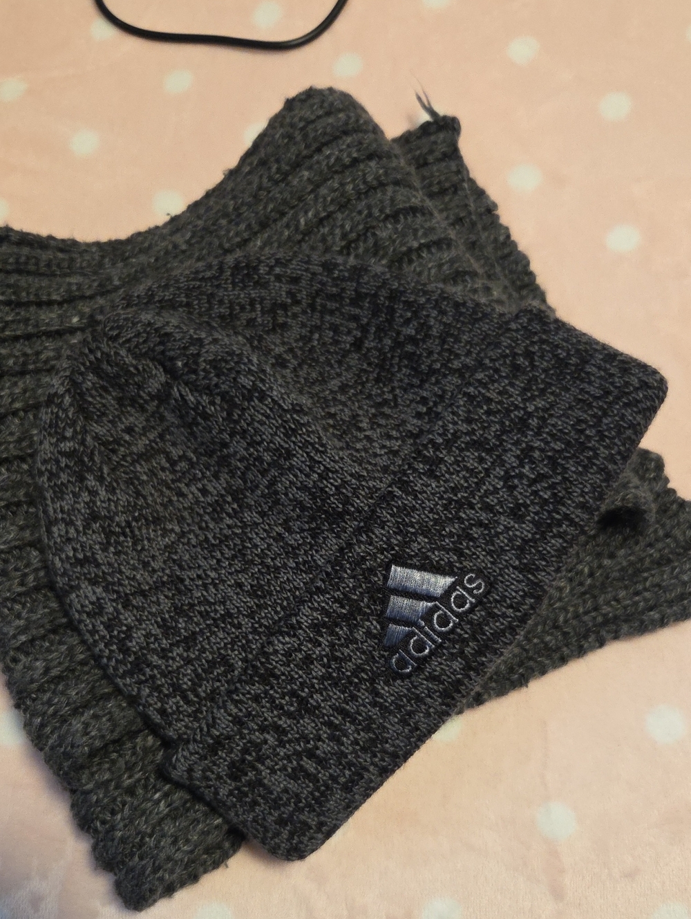 Dark Grey Adidas Gray Marled Knit Beanie with Embroidered Logo & H&M scarf